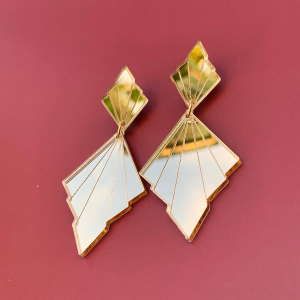 Art Deco Gold Drop Earrings - Fire Inside Me - 