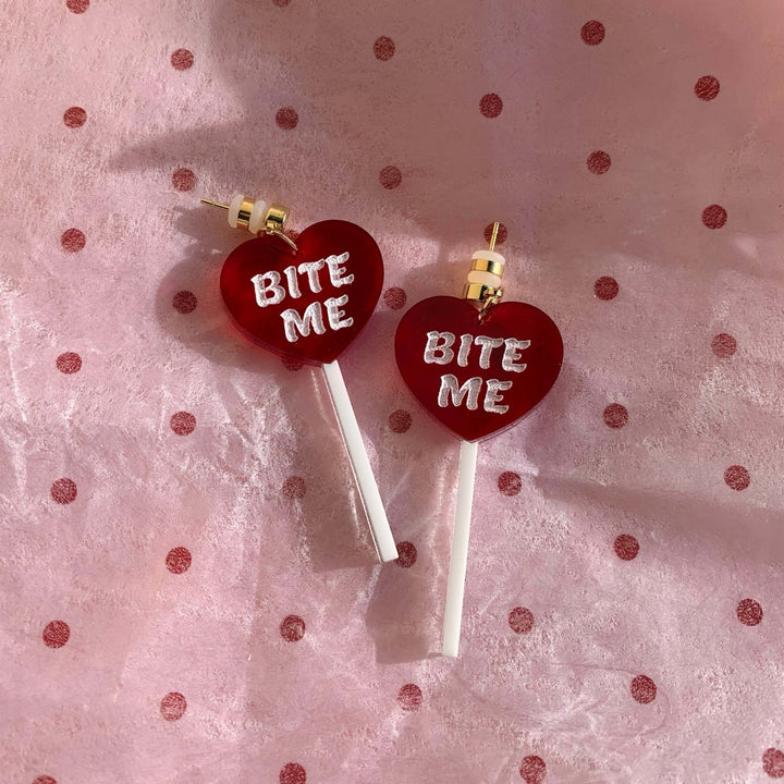 Bite Me Heart Lollipop Earrings - Fire Inside Me - 