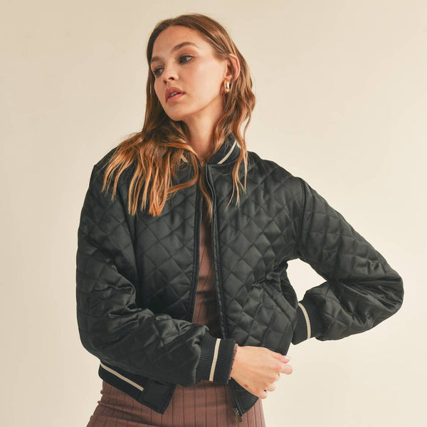 Black Quilted Bomber Jacket - Fire Inside Me - 