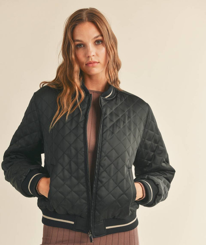 Black Quilted Bomber Jacket - Fire Inside Me - 