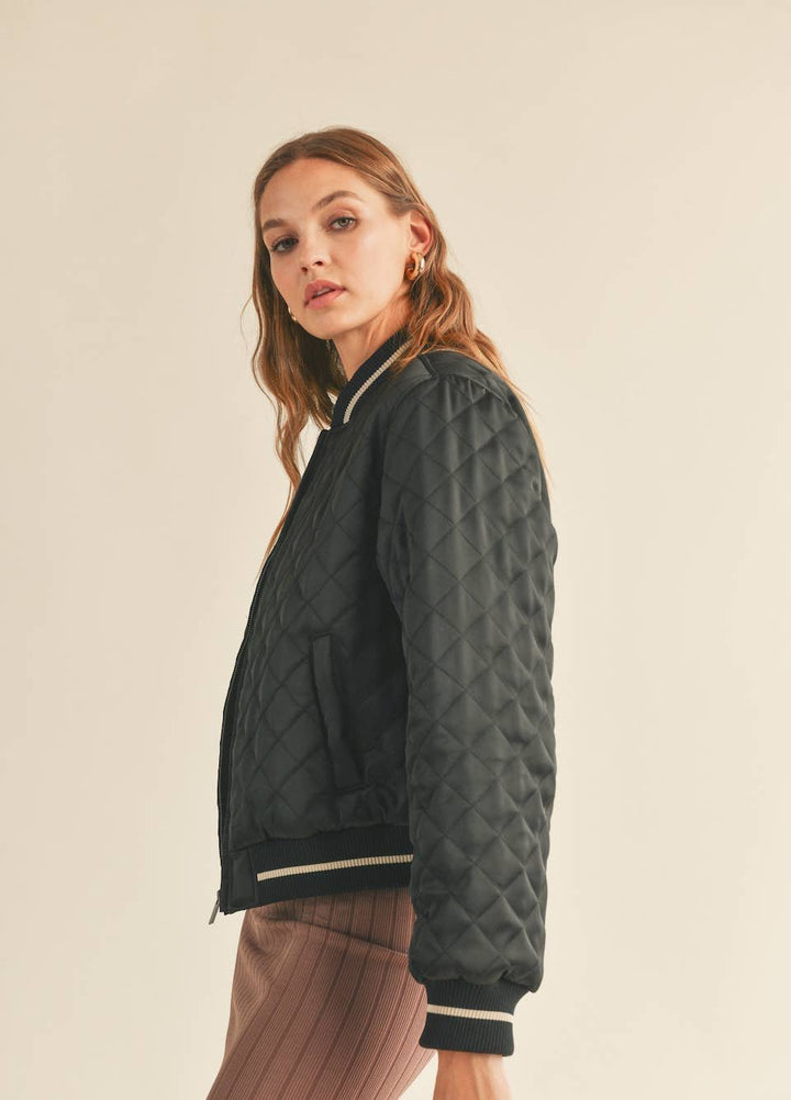 Black Quilted Bomber Jacket - Fire Inside Me - 