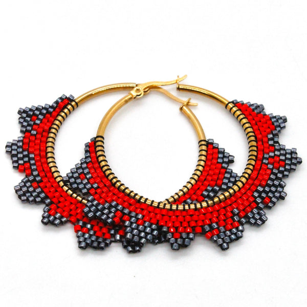 Bohemian Red Lace Hoop Earrings - Fire Inside Me - 