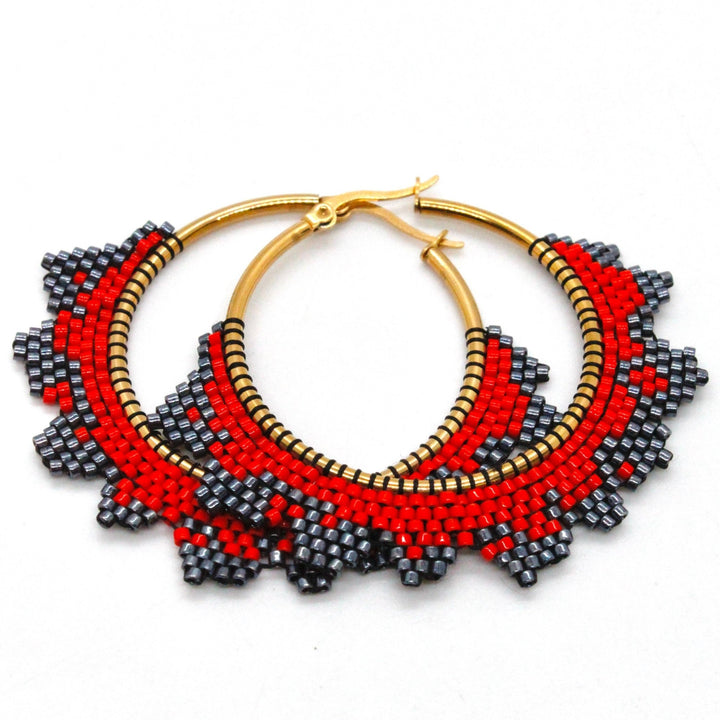 Bohemian Red Lace Hoop Earrings - Fire Inside Me - 