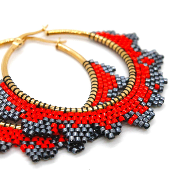 Bohemian Red Lace Hoop Earrings - Fire Inside Me - 