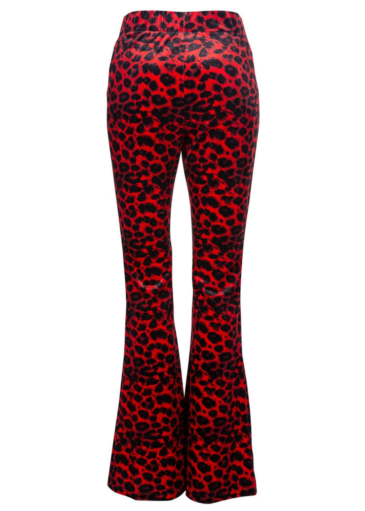 Cheetah Leopard Print Velvet Bell Bottoms Palazzo Flare Pant - Fire Inside Me - 