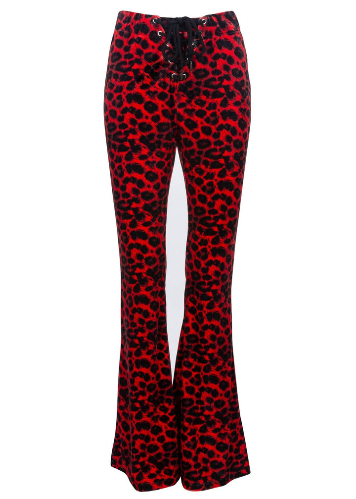 Cheetah Leopard Print Velvet Bell Bottoms Palazzo Flare Pant - Fire Inside Me - 