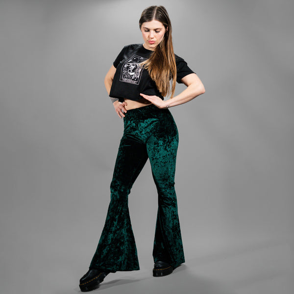 Emerald Green Velvet Bell Bottoms - Fire Inside Me - 