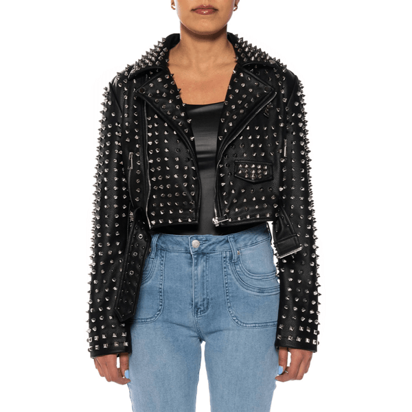 Fully Studded Vegan Leather Jacket - Fire Inside Me - 