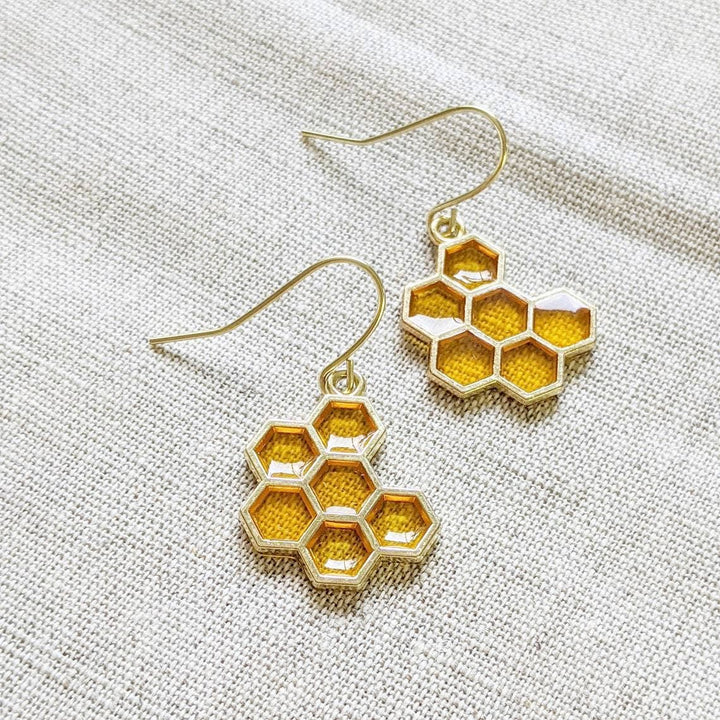 Gold Honeycomb Earrings - Fire Inside Me - 