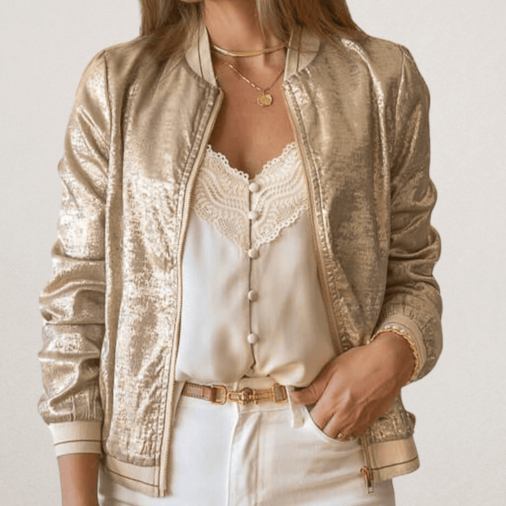 Gold Metallic Bomber Jacket - Fire Inside Me - 