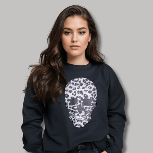 Leopard Print Skull Sweatshirt - Fire Inside Me - 