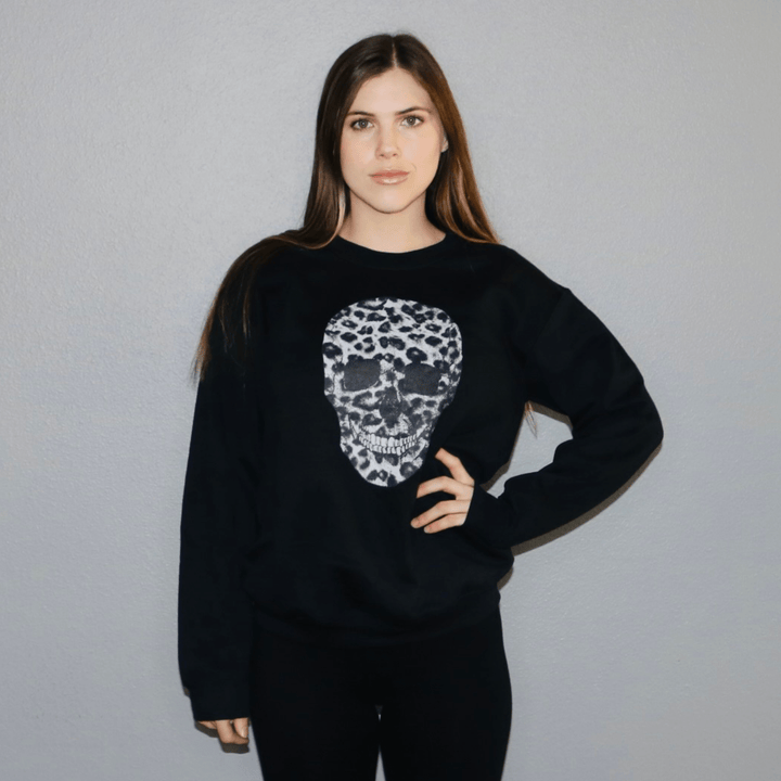 Leopard Print Skull Sweatshirt - Fire Inside Me - 