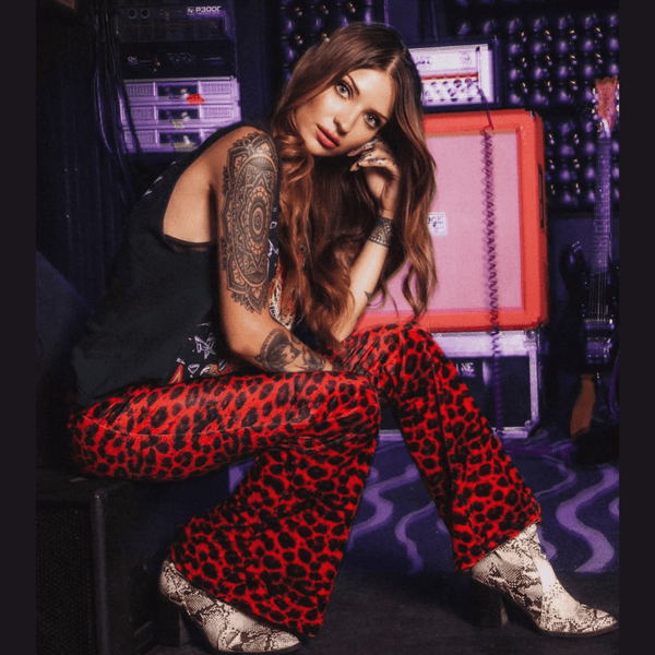 Red Leopard Print Velvet Bell Bottoms - Fire Inside Me - 