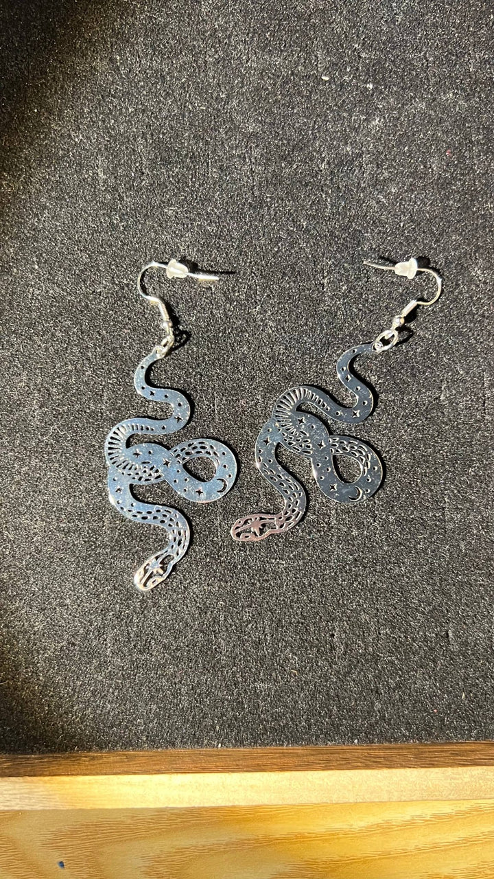 Silver Snake Earrings - Fire Inside Me - 