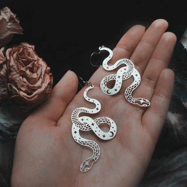 Silver Snake Earrings - Fire Inside Me - 