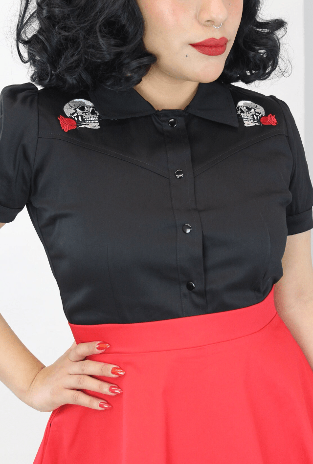 Skulls and Roses Black Rockabilly Top - Fire Inside Me - 